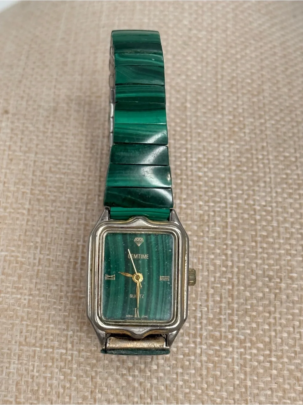 Malachite Green and Gold stretch vintage Watch